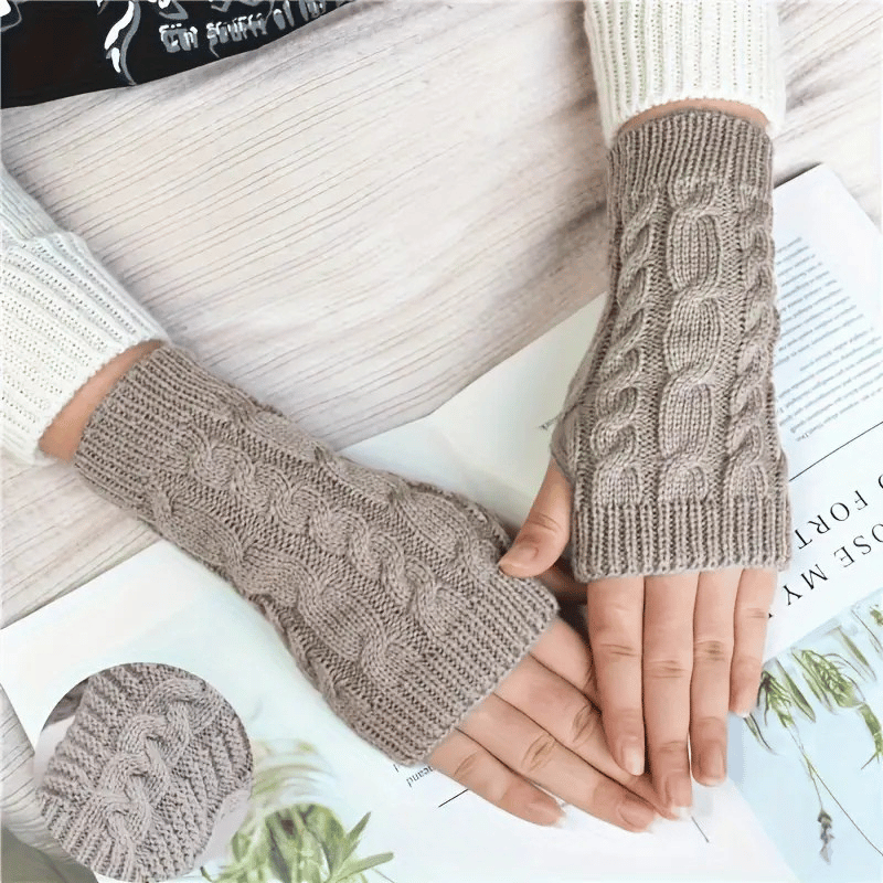 Monochrome gestrickte Halbfingerhandschuhe aus Acryl mit Touchscreen-Funktion