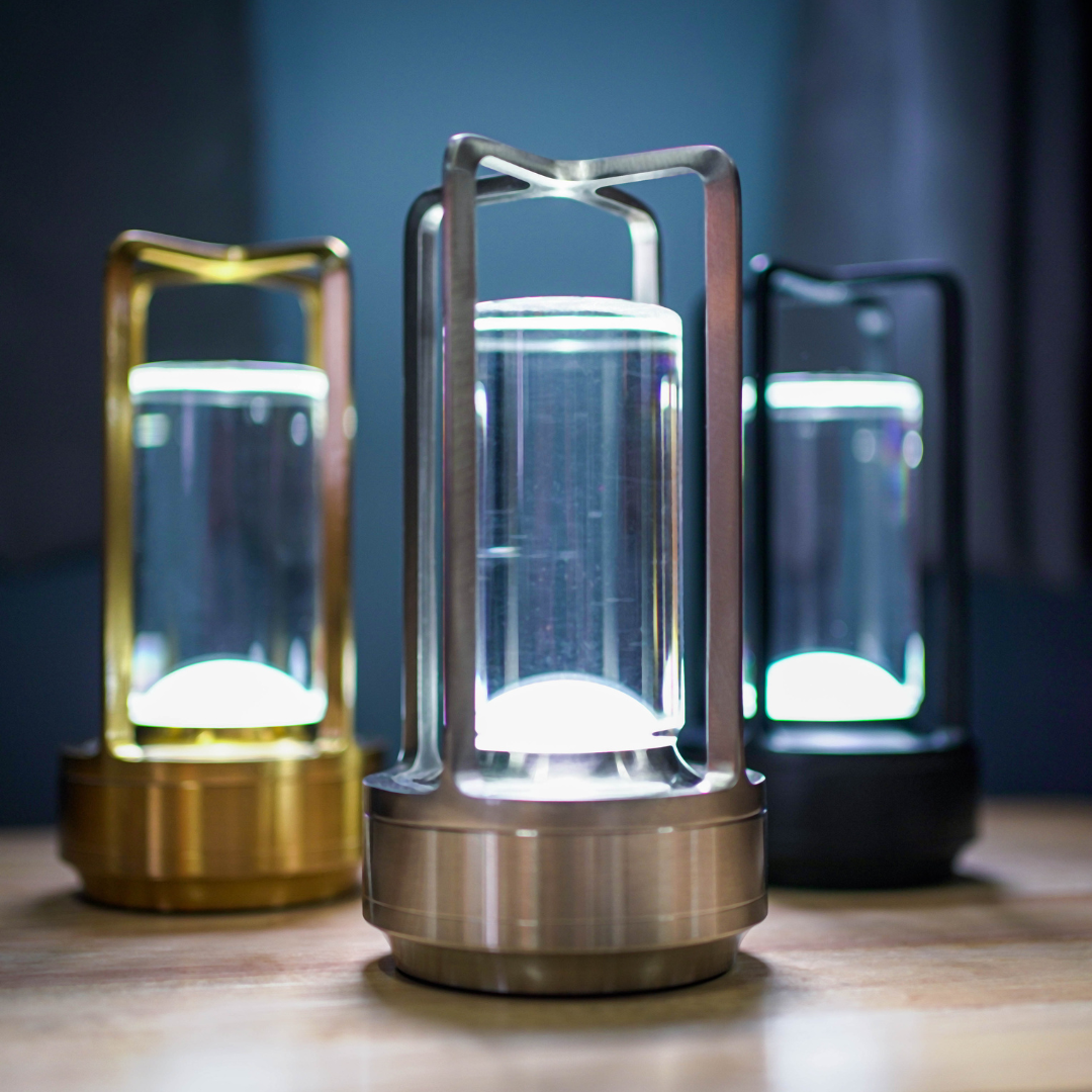 Kristall LED Tischlampe mit Touch-Dimmer & USB – Wiederaufladbar, Wasserdicht & 3 Lichtfarben