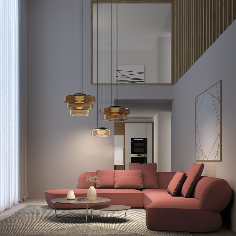 Bauhaus-inspirierte Glas Pendelleuchte mit LED und Höhenverstellung
