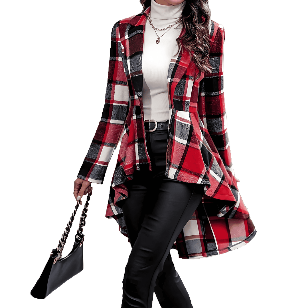 Damen Karierte Jacke Mit Asymmetrischem Saum
