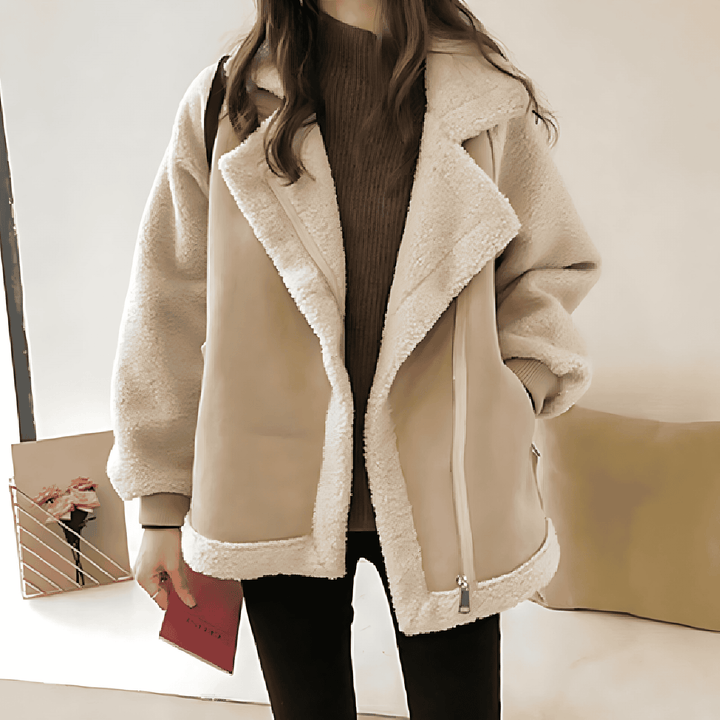 Damen Jacke Mit Reißverschluss Im Teddy-Look