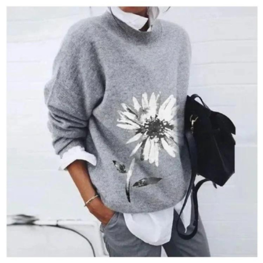 Damen Pullover Mit Blumenmuster Und Lässigem Schnitt