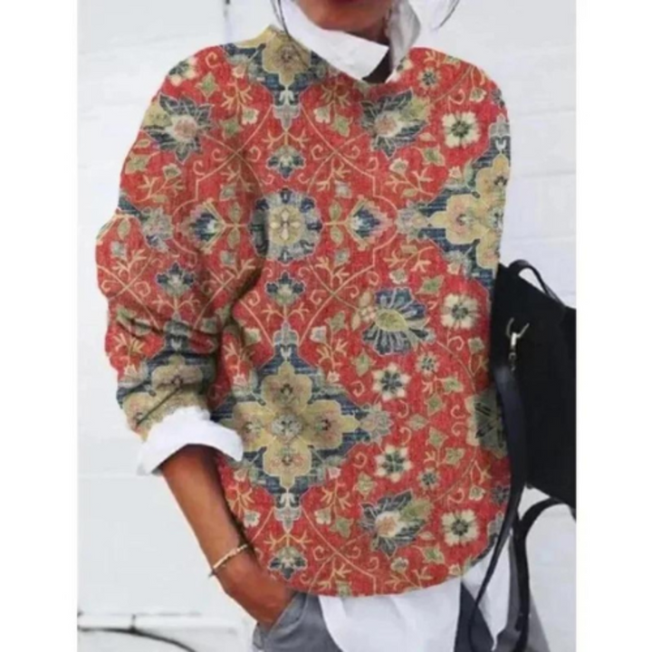 Damen Pullover Mit Blumenmuster Und Lässigem Schnitt