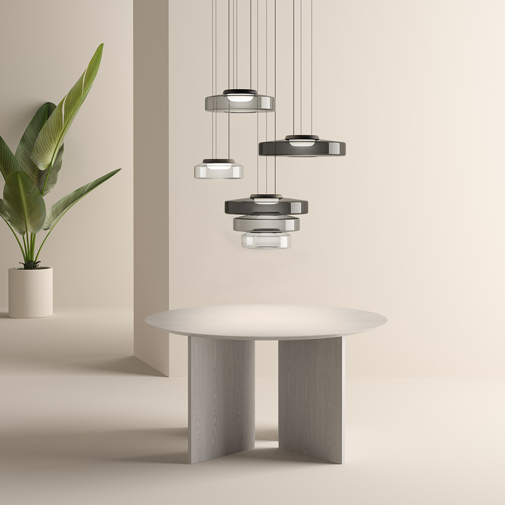 Bauhaus-inspirierte Glas Pendelleuchte mit LED und Höhenverstellung