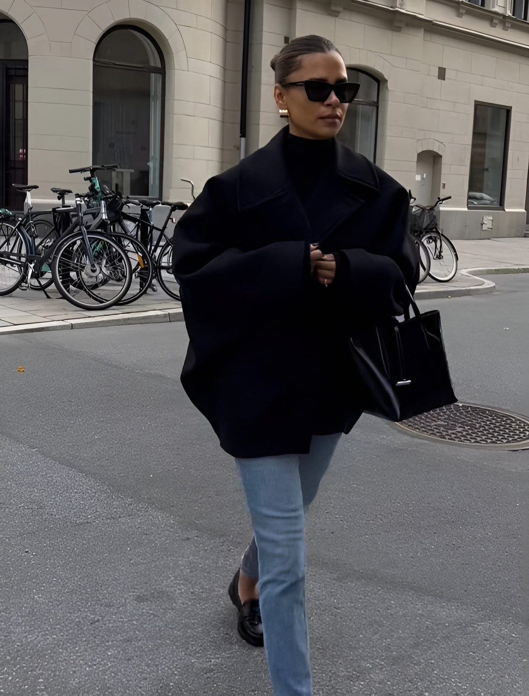 Damen Oversized Mantel Mit Knopfleiste Und Klassischem Kragen