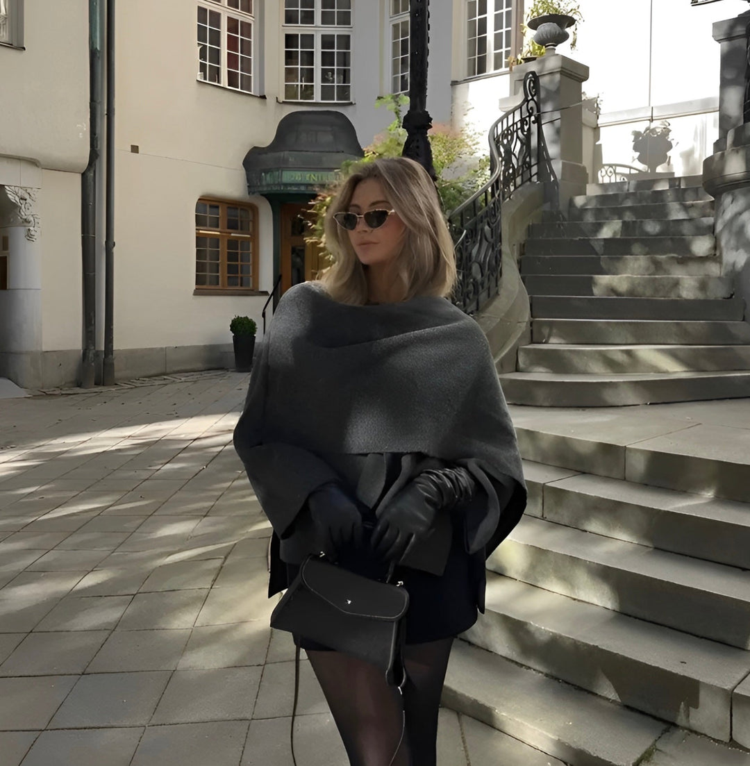 Damen Cape Mantel Mit Asymmetrischem Design