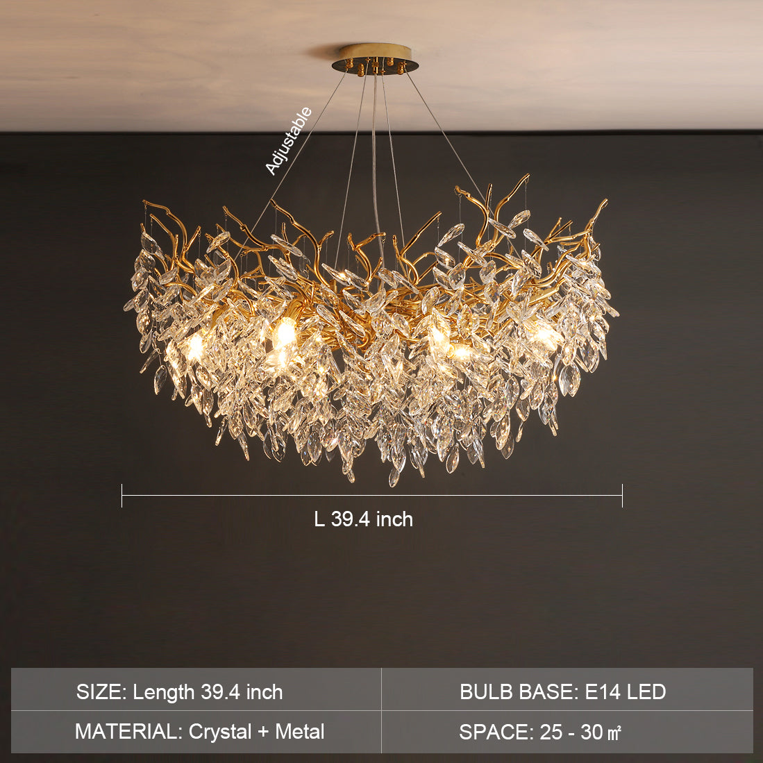 Eleganter Kristallleuchter im Astdesign