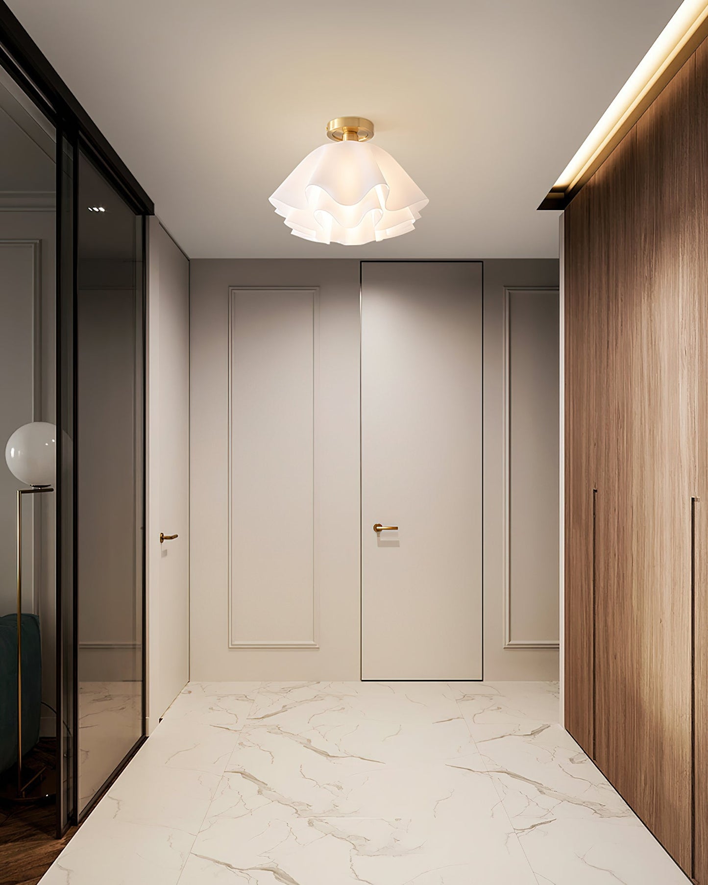Moderne Gailon-Deckenleuchte – Gefaltetes Design in Messing & Weiß