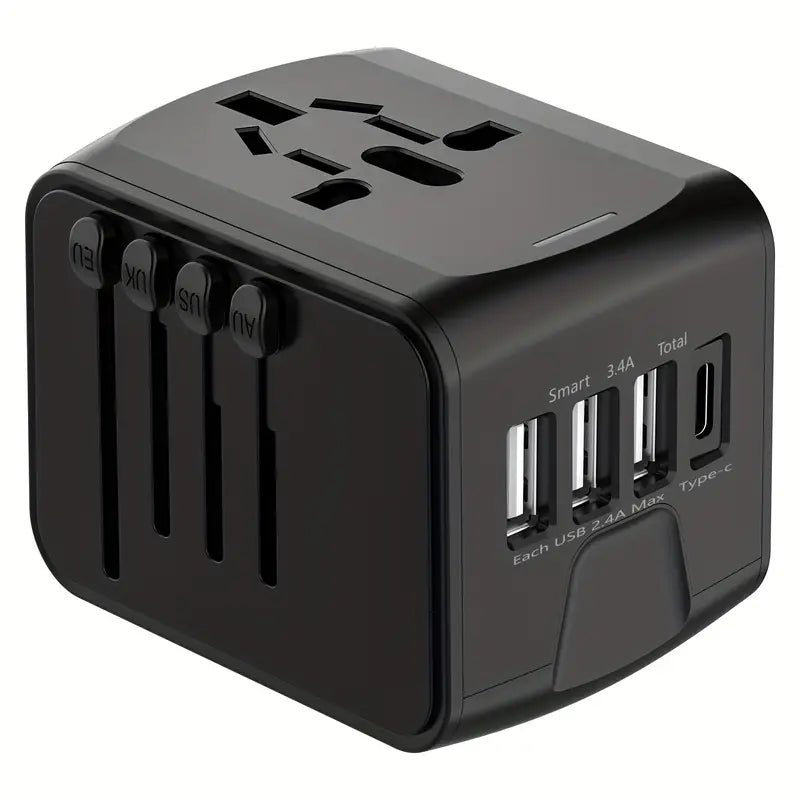 Universeller Reiseadapter mit USB-C, Schnellladen & Schutz