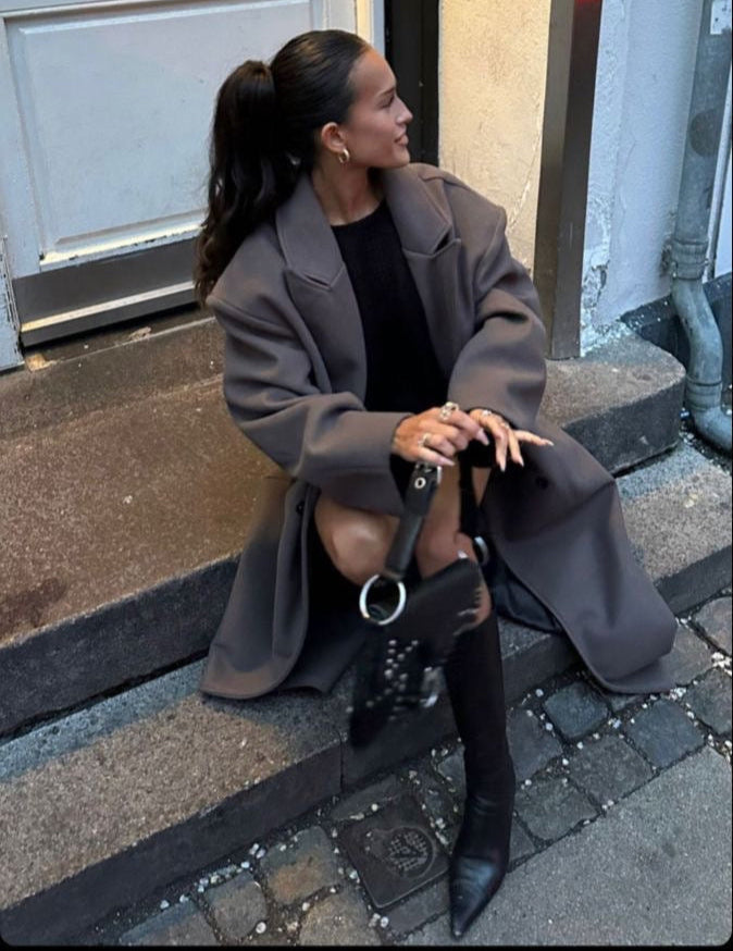 Damen Mantel Mit Doppelreihiger Knopfleiste Und Oversized Schnitt