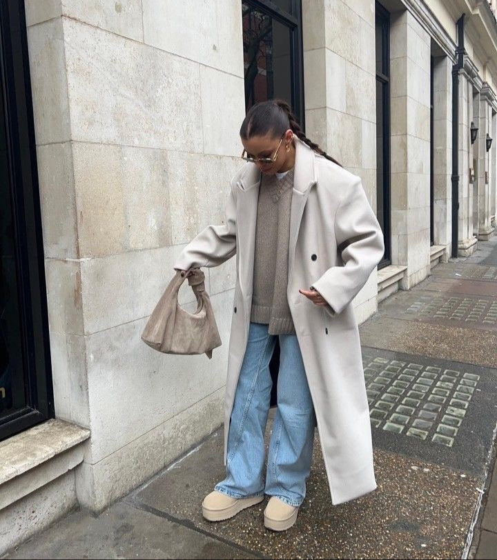 Damen Mantel Mit Doppelreihiger Knopfleiste Und Oversized Schnitt