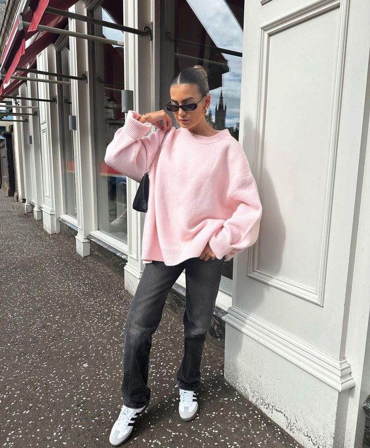 Damen Oversized Pullover In Rosa Mit Weicher Struktur