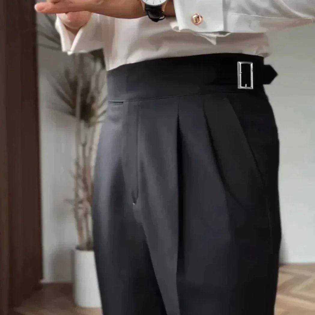 Herren Bundfaltenhose Mit Schnallenverschluss Und Klassischem Schnitt
