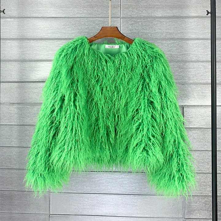 Damen Oversize Kurzjacke Aus Kunstfell Mit Zotteligem Design