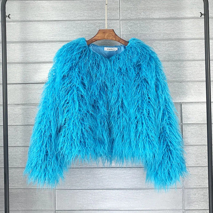 Damen Oversize Kurzjacke Aus Kunstfell Mit Zotteligem Design