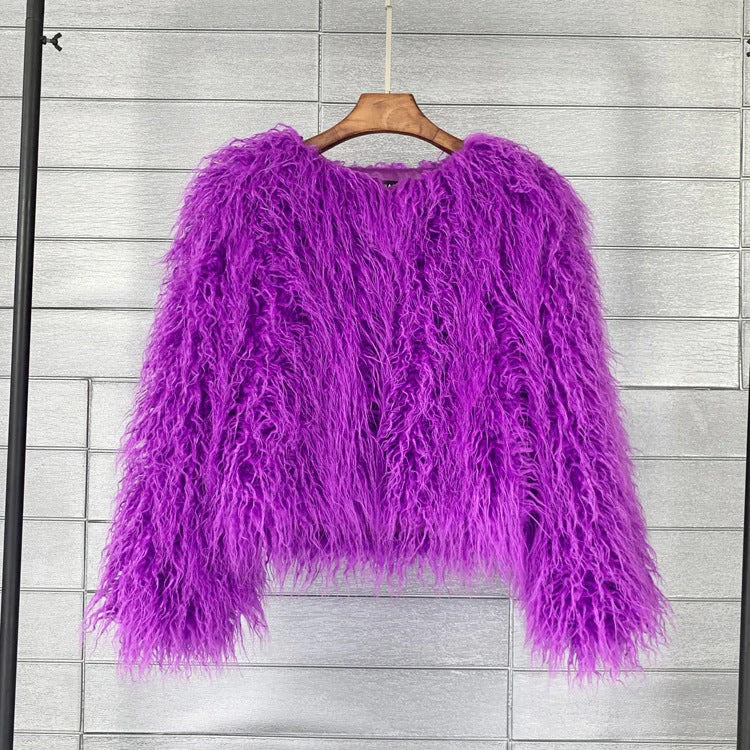 Damen Oversize Kurzjacke Aus Kunstfell Mit Zotteligem Design