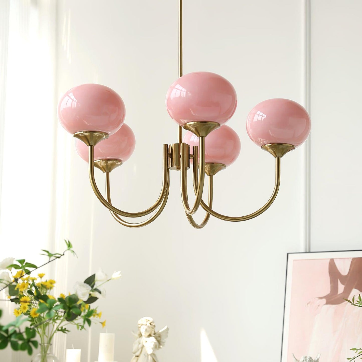 Moderne Deckenleuchte mit Rosa Glas & Gold – Stilvolle LED Lampe fürs Wohnzimmer