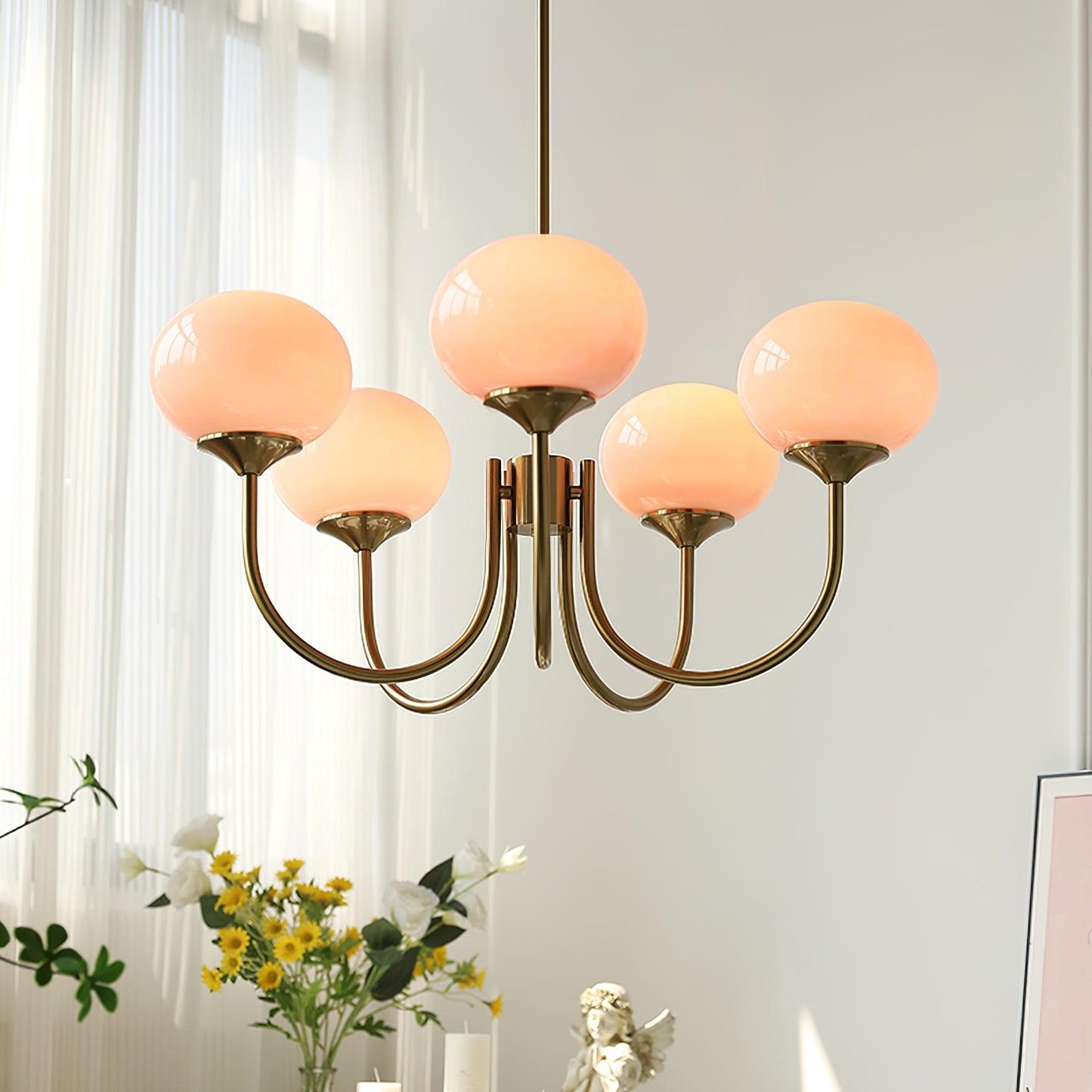 Moderne Deckenleuchte mit Rosa Glas & Gold – Stilvolle LED Lampe fürs Wohnzimmer