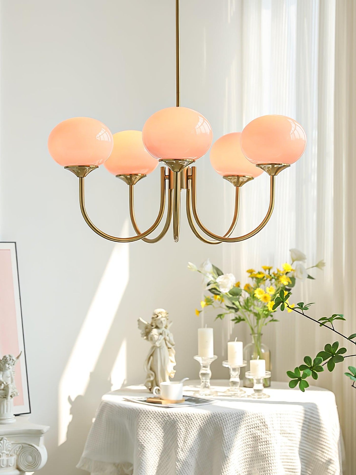 Moderne Deckenleuchte mit Rosa Glas & Gold – Stilvolle LED Lampe fürs Wohnzimmer