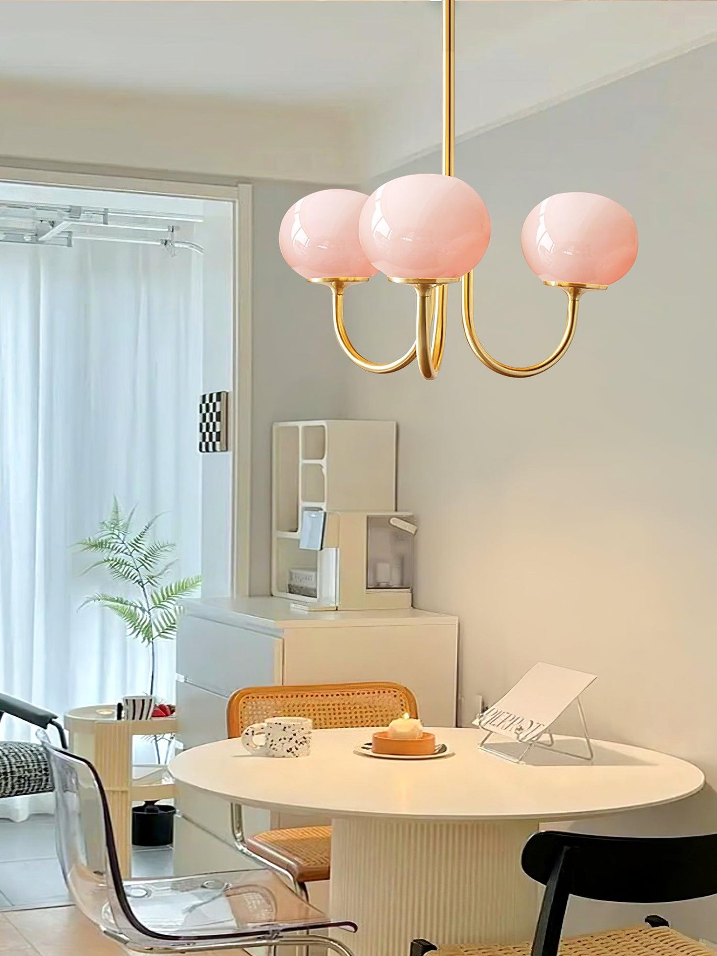 Moderne Deckenleuchte mit Rosa Glas & Gold – Stilvolle LED Lampe fürs Wohnzimmer