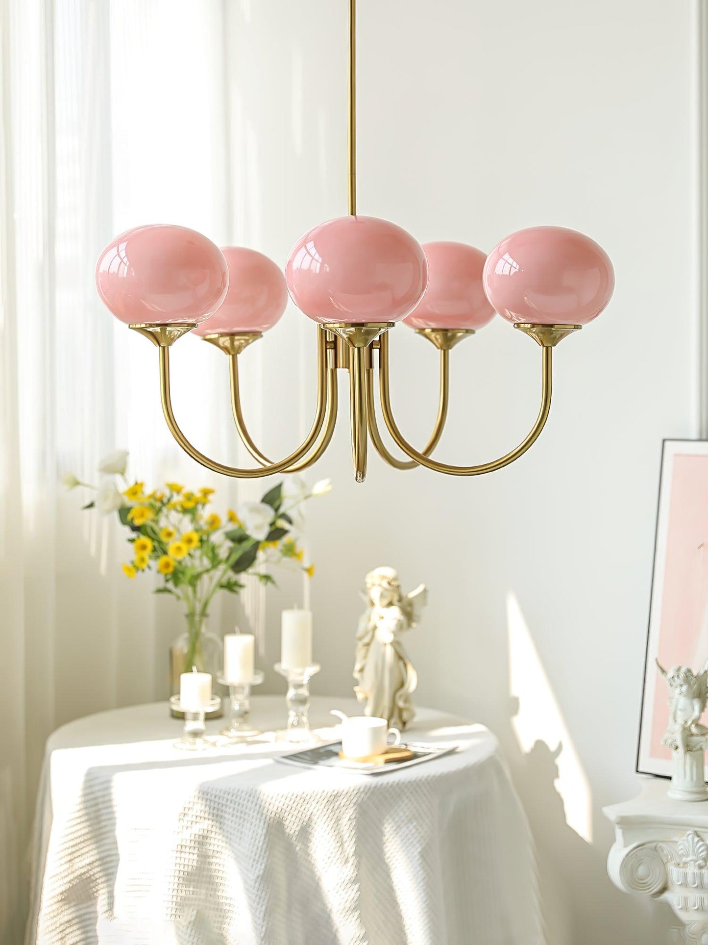 Moderne Deckenleuchte mit Rosa Glas & Gold – Stilvolle LED Lampe fürs Wohnzimmer