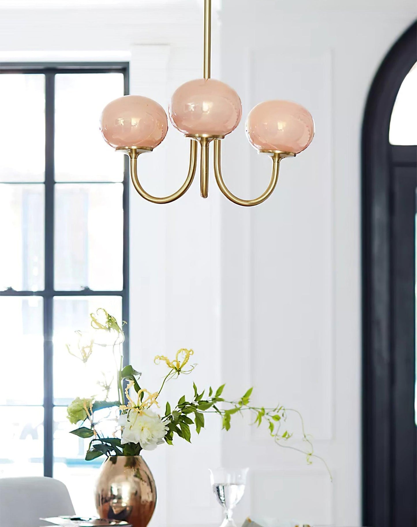 Moderne Deckenleuchte mit Rosa Glas & Gold – Stilvolle LED Lampe fürs Wohnzimmer