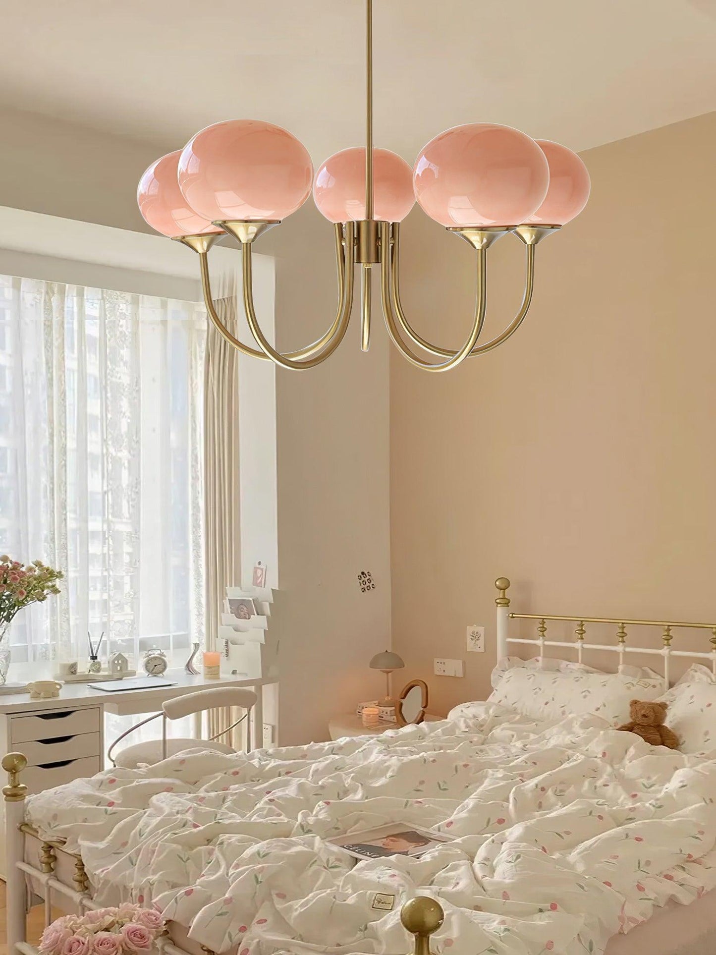 Moderne Deckenleuchte mit Rosa Glas & Gold – Stilvolle LED Lampe fürs Wohnzimmer