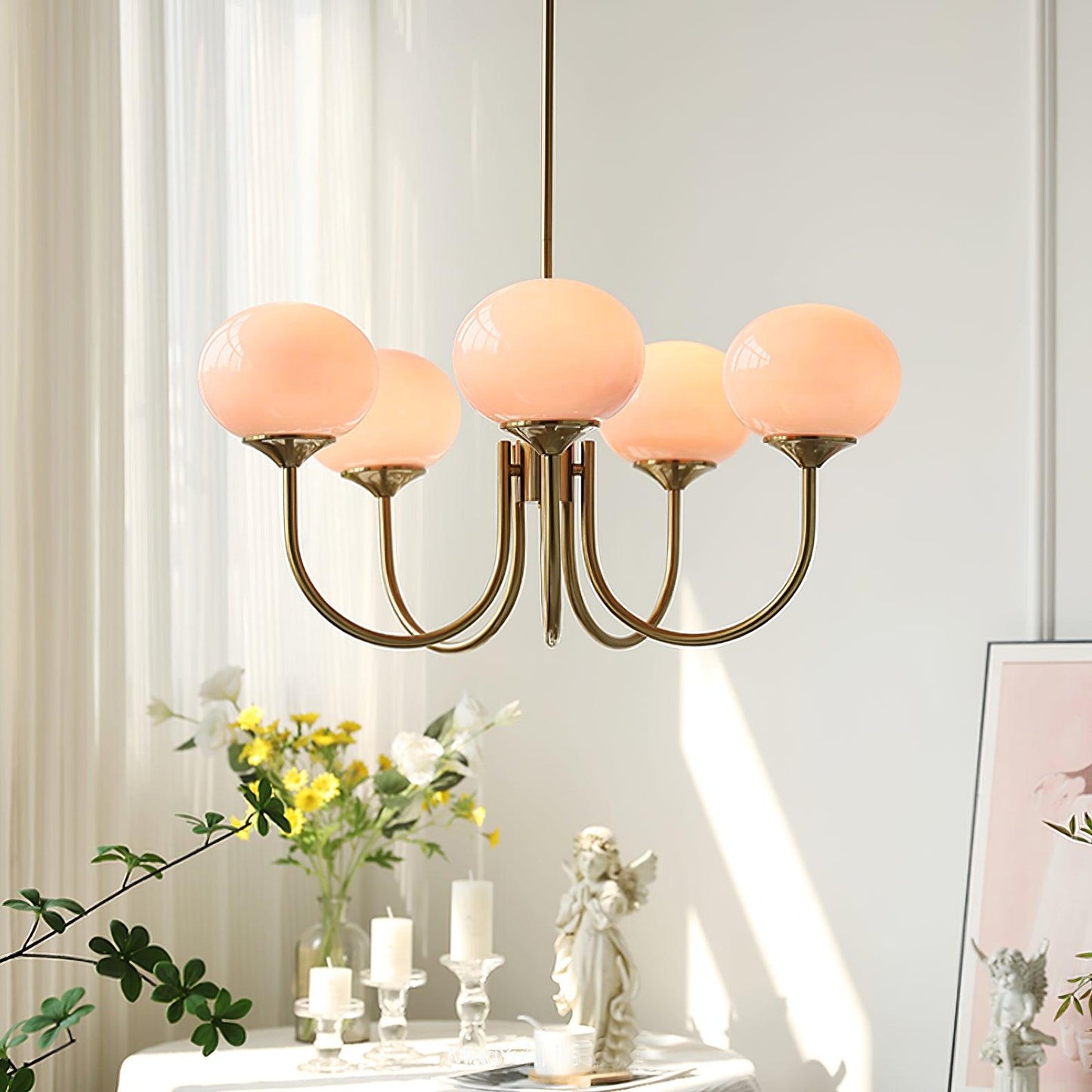 Moderne Deckenleuchte mit Rosa Glas & Gold – Stilvolle LED Lampe fürs Wohnzimmer