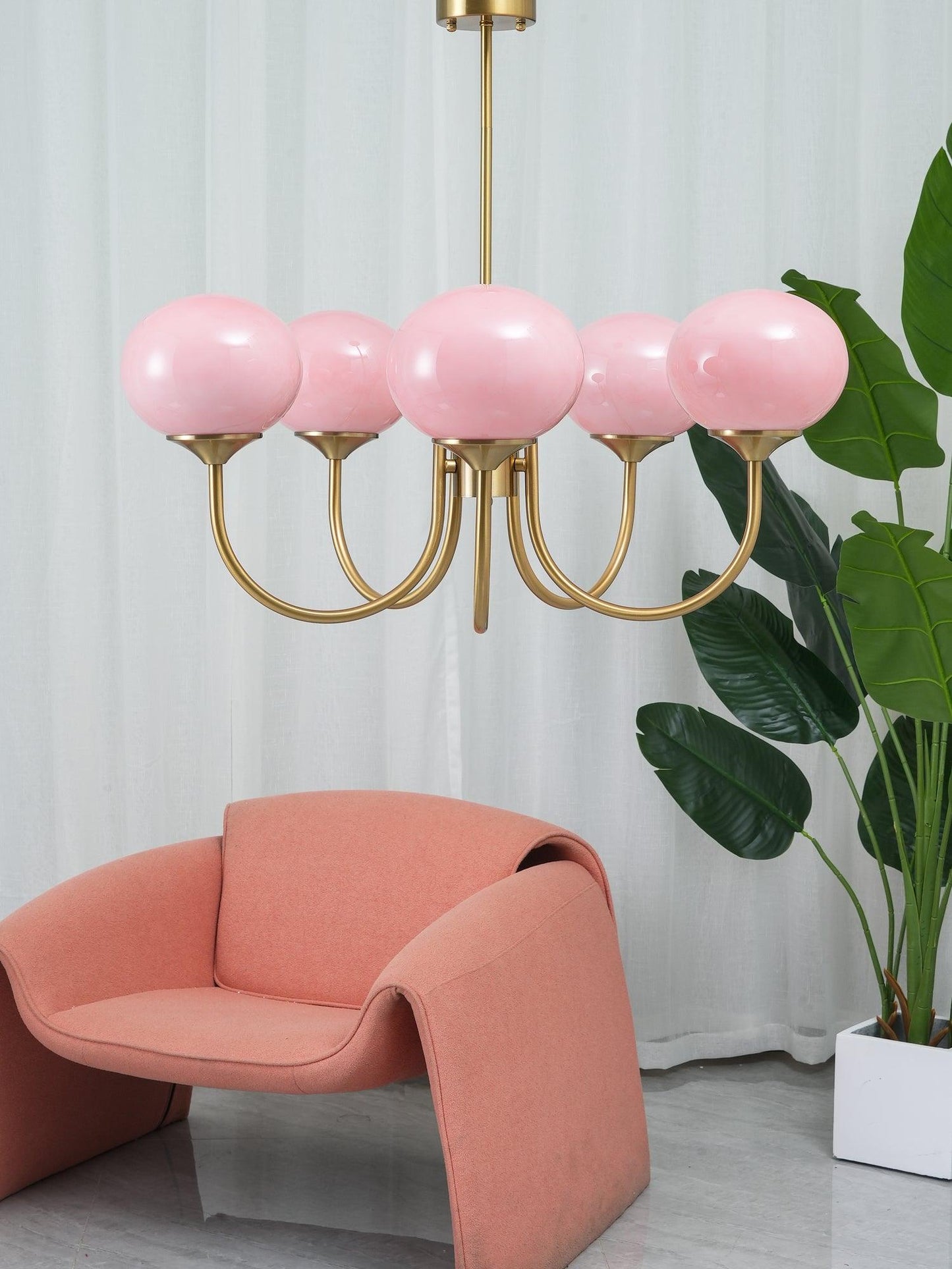 Moderne Deckenleuchte mit Rosa Glas & Gold – Stilvolle LED Lampe fürs Wohnzimmer