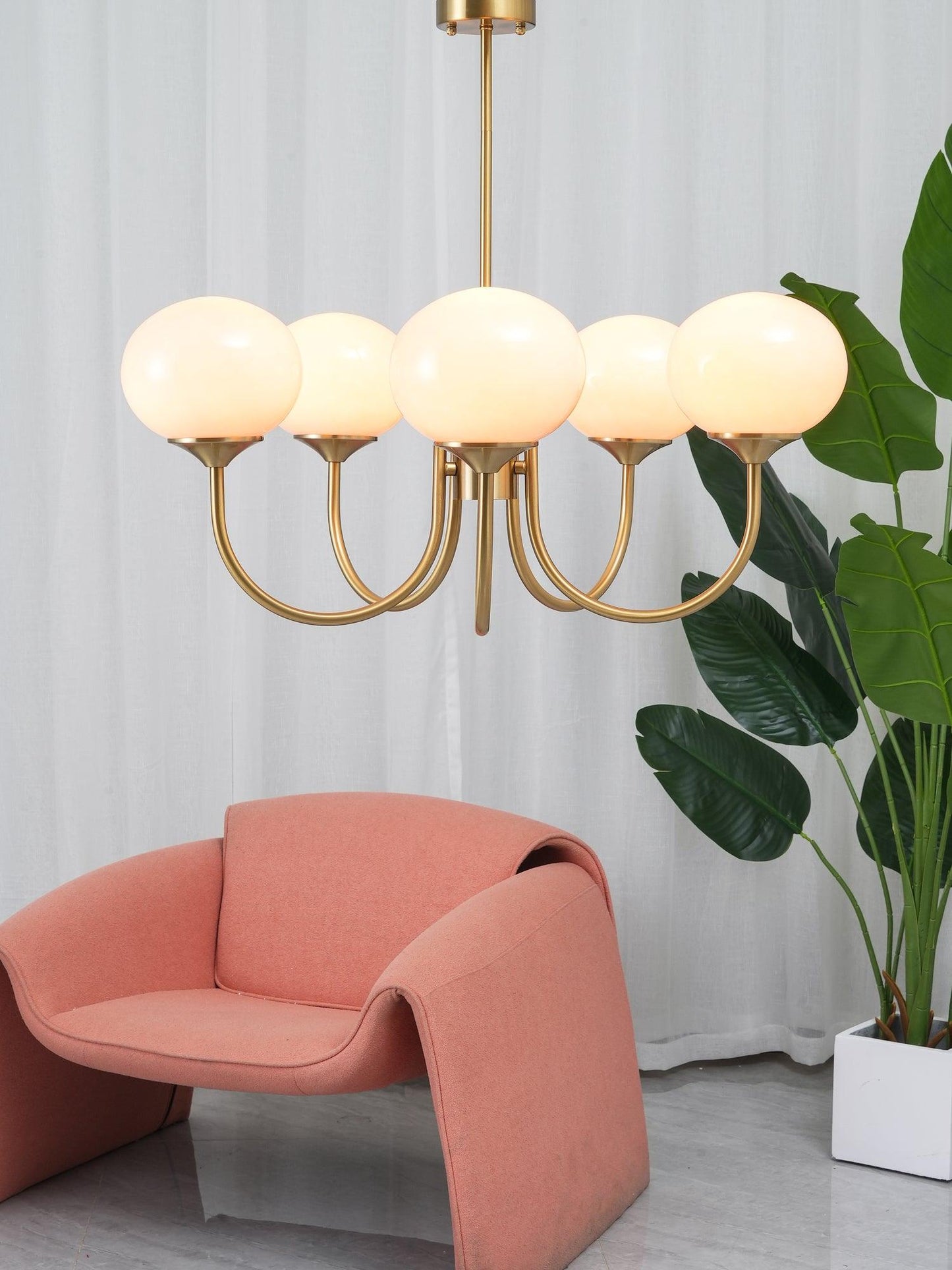 Moderne Deckenleuchte mit Rosa Glas & Gold – Stilvolle LED Lampe fürs Wohnzimmer