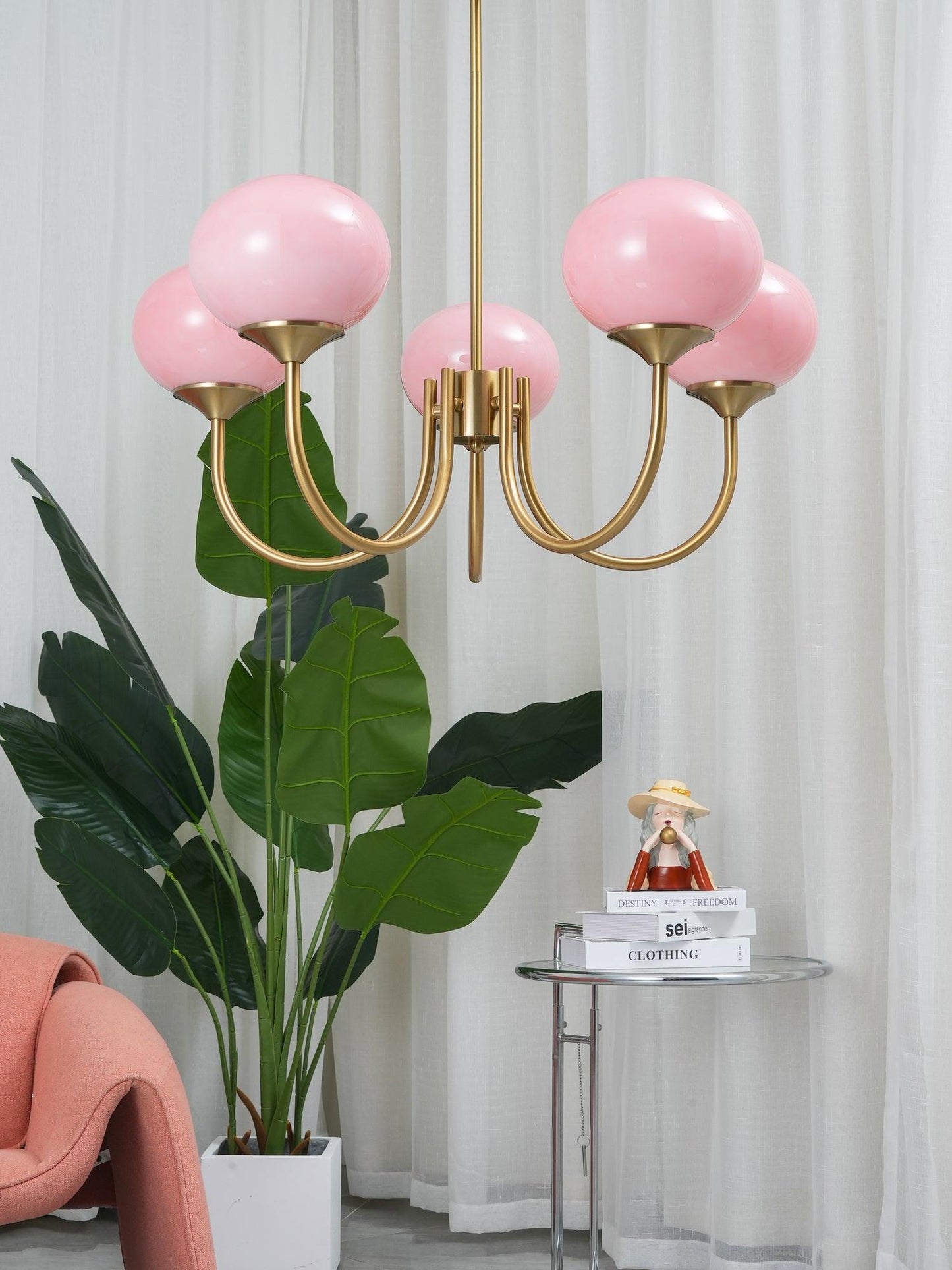 Moderne Deckenleuchte mit Rosa Glas & Gold – Stilvolle LED Lampe fürs Wohnzimmer