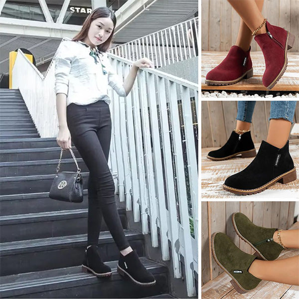 Damen Stiefeletten Mit Reißverschluss Und Niedrigem Absatz