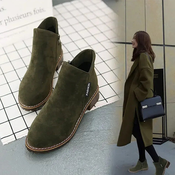 Damen Stiefeletten Mit Reißverschluss Und Niedrigem Absatz