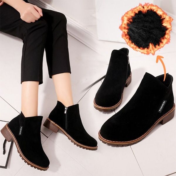 Damen Stiefeletten Mit Reißverschluss Und Niedrigem Absatz