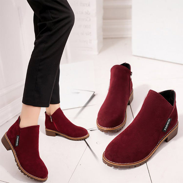 Damen Stiefeletten Mit Reißverschluss Und Niedrigem Absatz