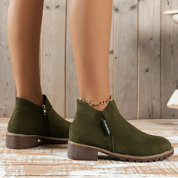 Damen Stiefeletten Mit Reißverschluss Und Niedrigem Absatz