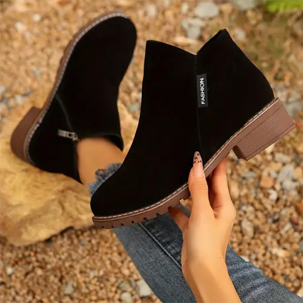 Damen Stiefeletten Mit Reißverschluss Und Niedrigem Absatz