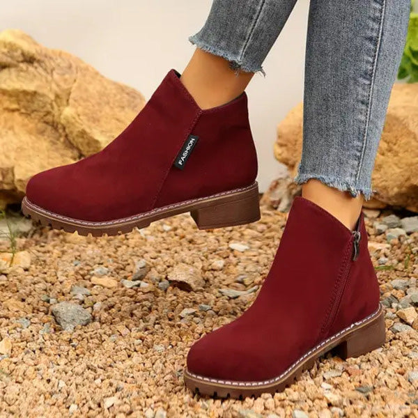 Damen Stiefeletten Mit Reißverschluss Und Niedrigem Absatz