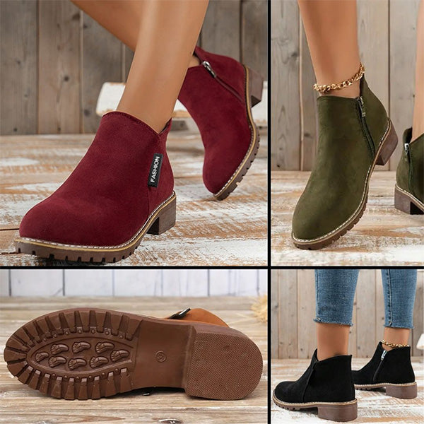 Damen Stiefeletten Mit Reißverschluss Und Niedrigem Absatz