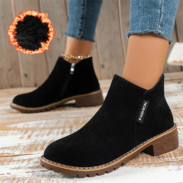 Damen Stiefeletten Mit Reißverschluss Und Niedrigem Absatz