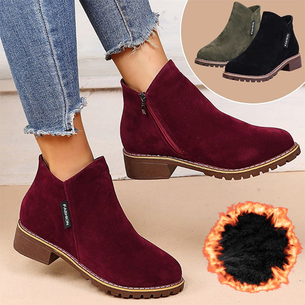 Damen Stiefeletten Mit Reißverschluss Und Niedrigem Absatz