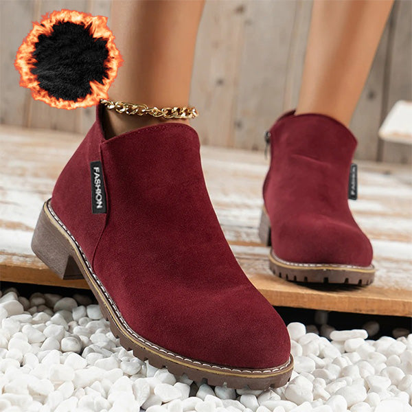 Damen Stiefeletten Mit Reißverschluss Und Niedrigem Absatz