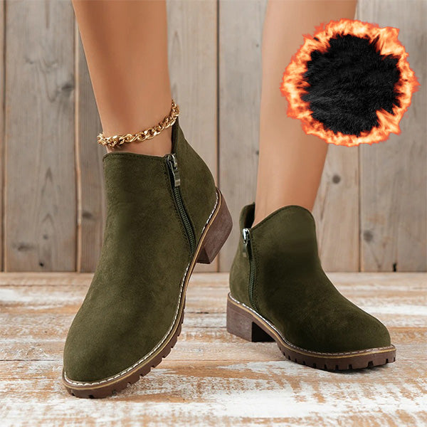 Damen Stiefeletten Mit Reißverschluss Und Niedrigem Absatz