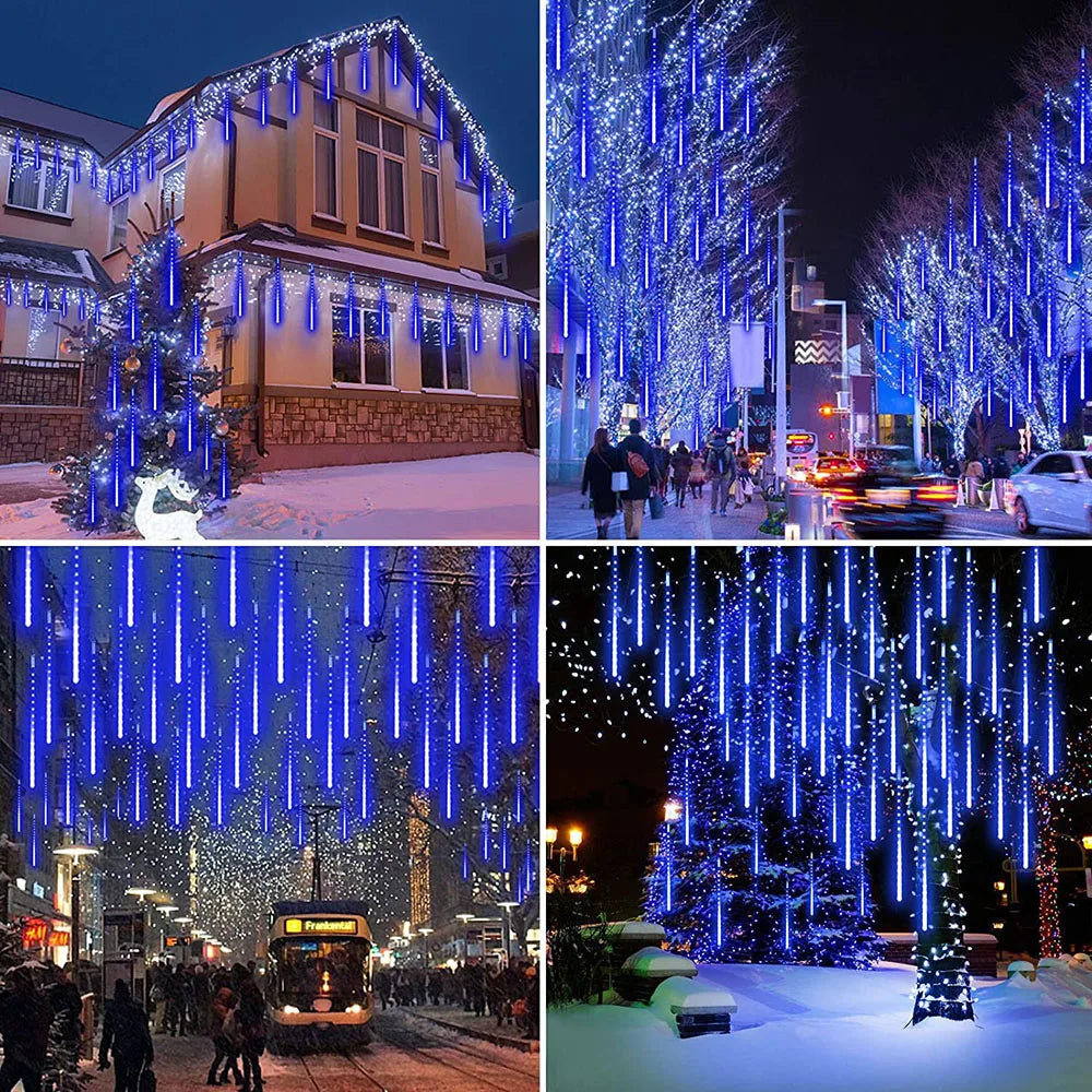 Verspielte wetterfeste LED-Meteorlichter für Garten und Balkon