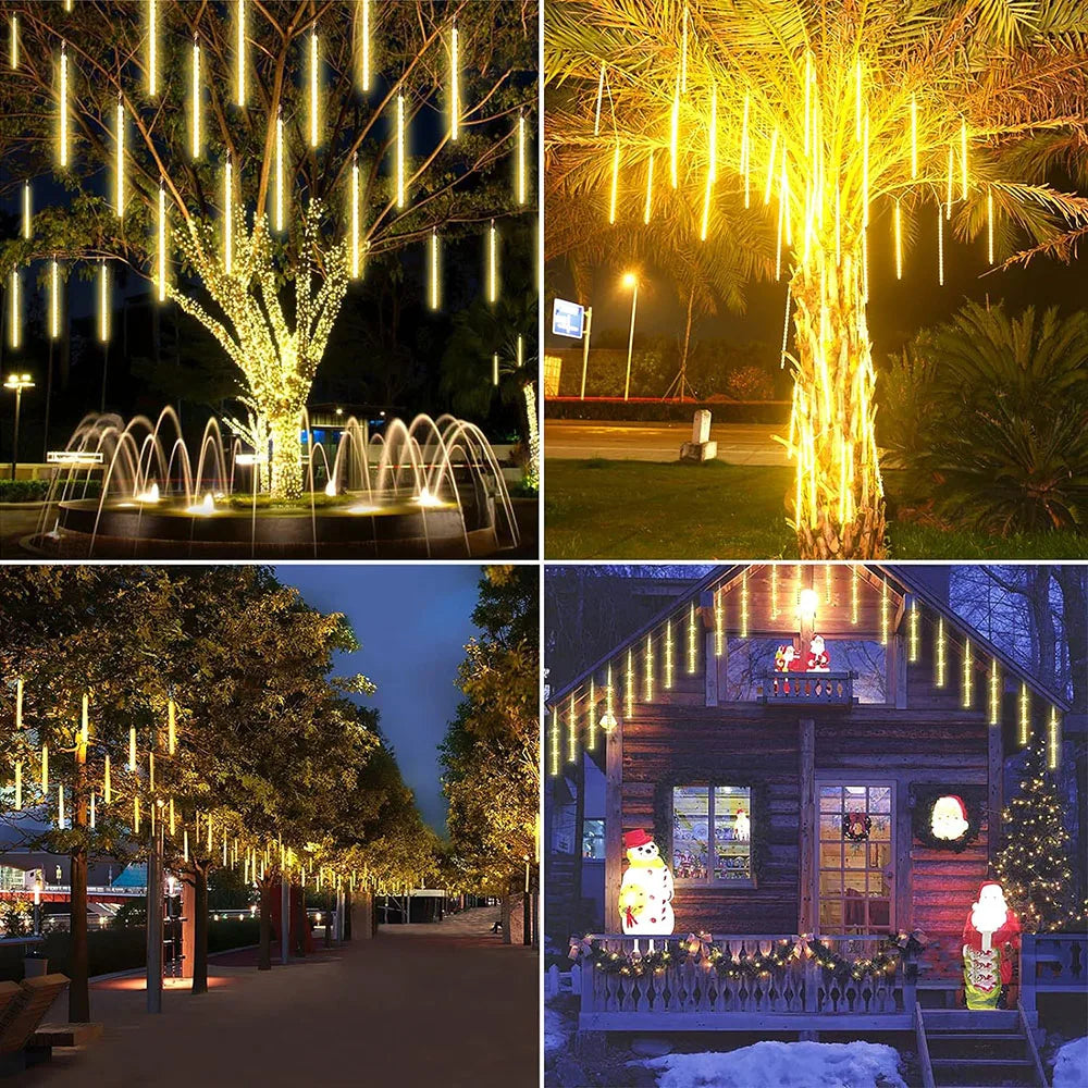 Verspielte wetterfeste LED-Meteorlichter für Garten und Balkon