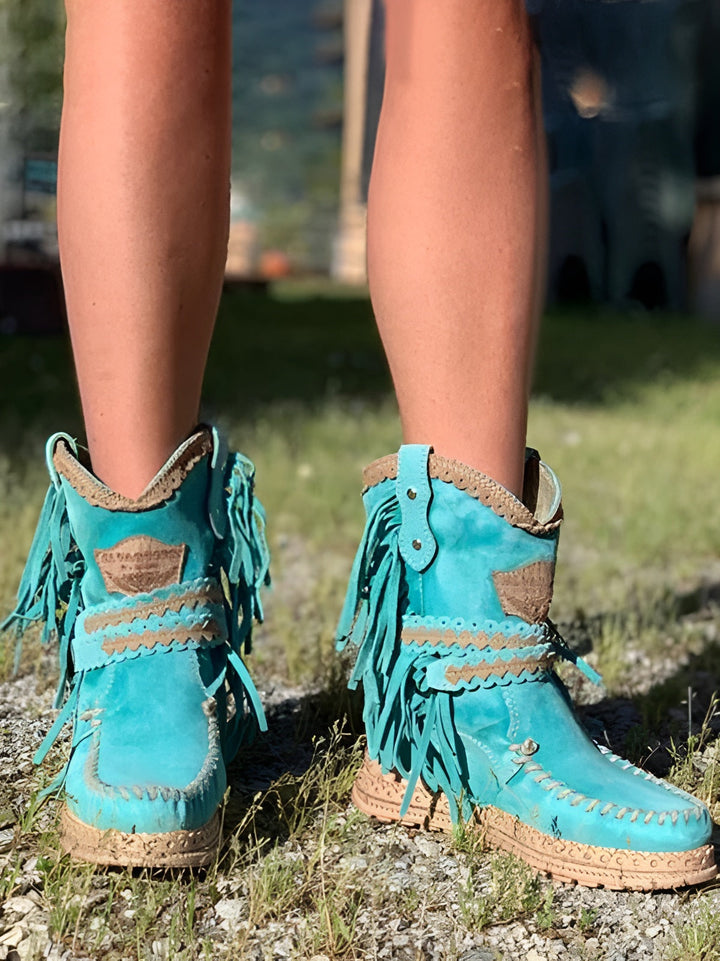 Damen Boho Stiefeletten Mit Fransen