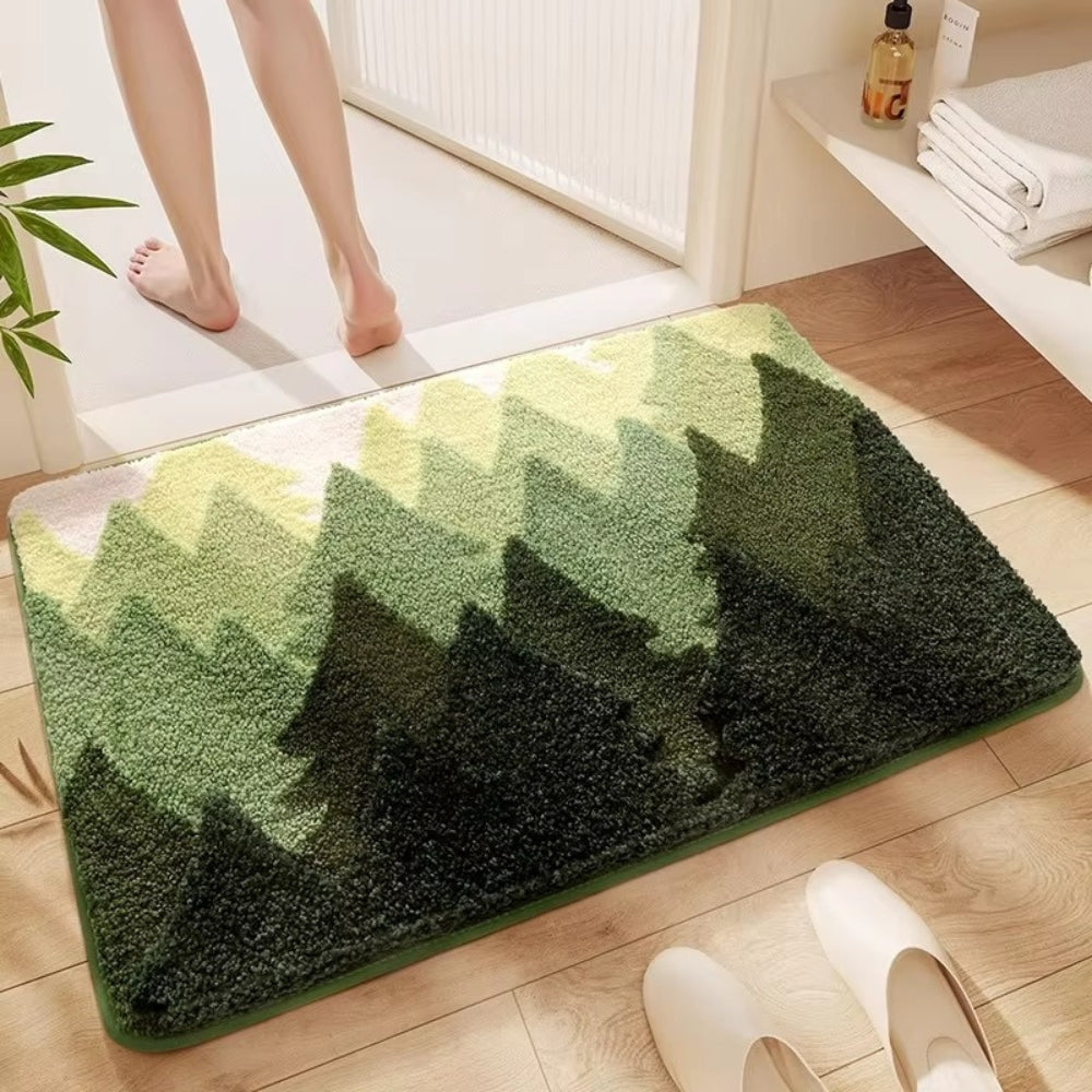 Badezimmermatte Naturmotiv – Rutschfeste Mikrofaser Matte mit Bergdesign