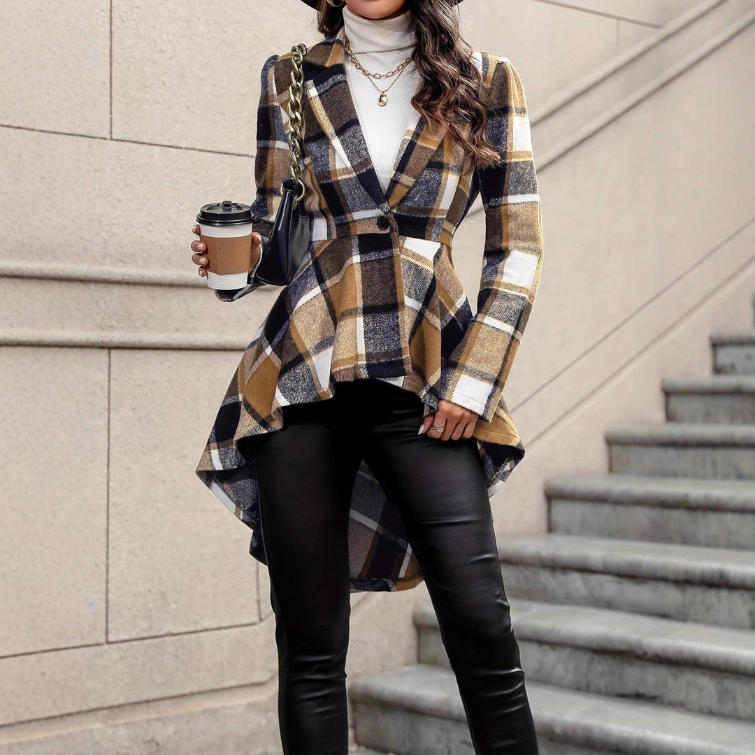 Damen Karierte Jacke Mit Asymmetrischem Saum