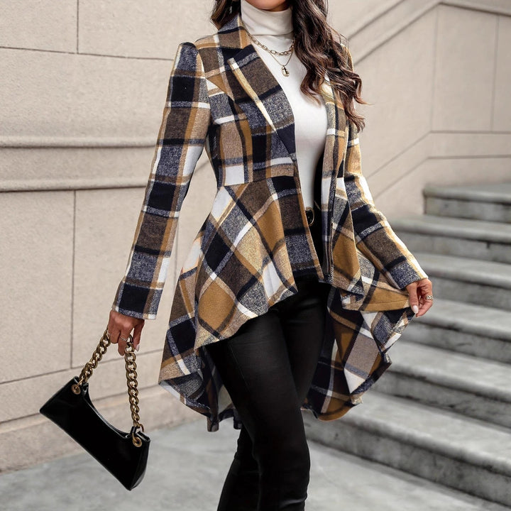 Damen Karierte Jacke Mit Asymmetrischem Saum