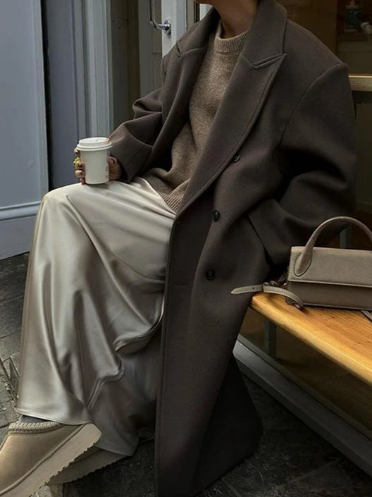 Damen Oversized Mantel Mit Reverskragen Und Doppelt Knopfreihe